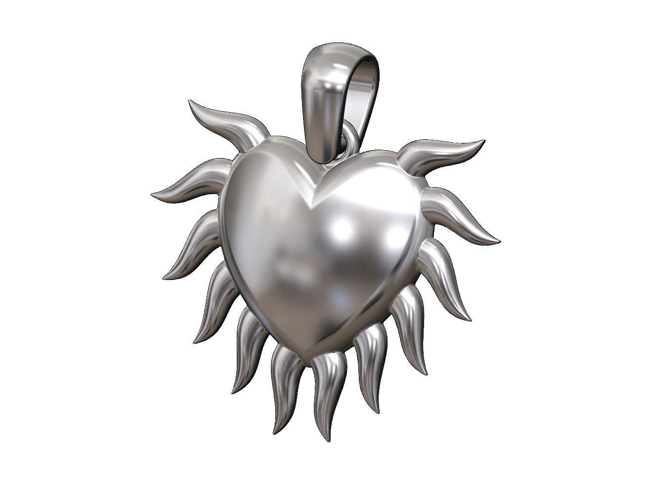 Sacred flaming horned heart pendant charm 3D print model_12