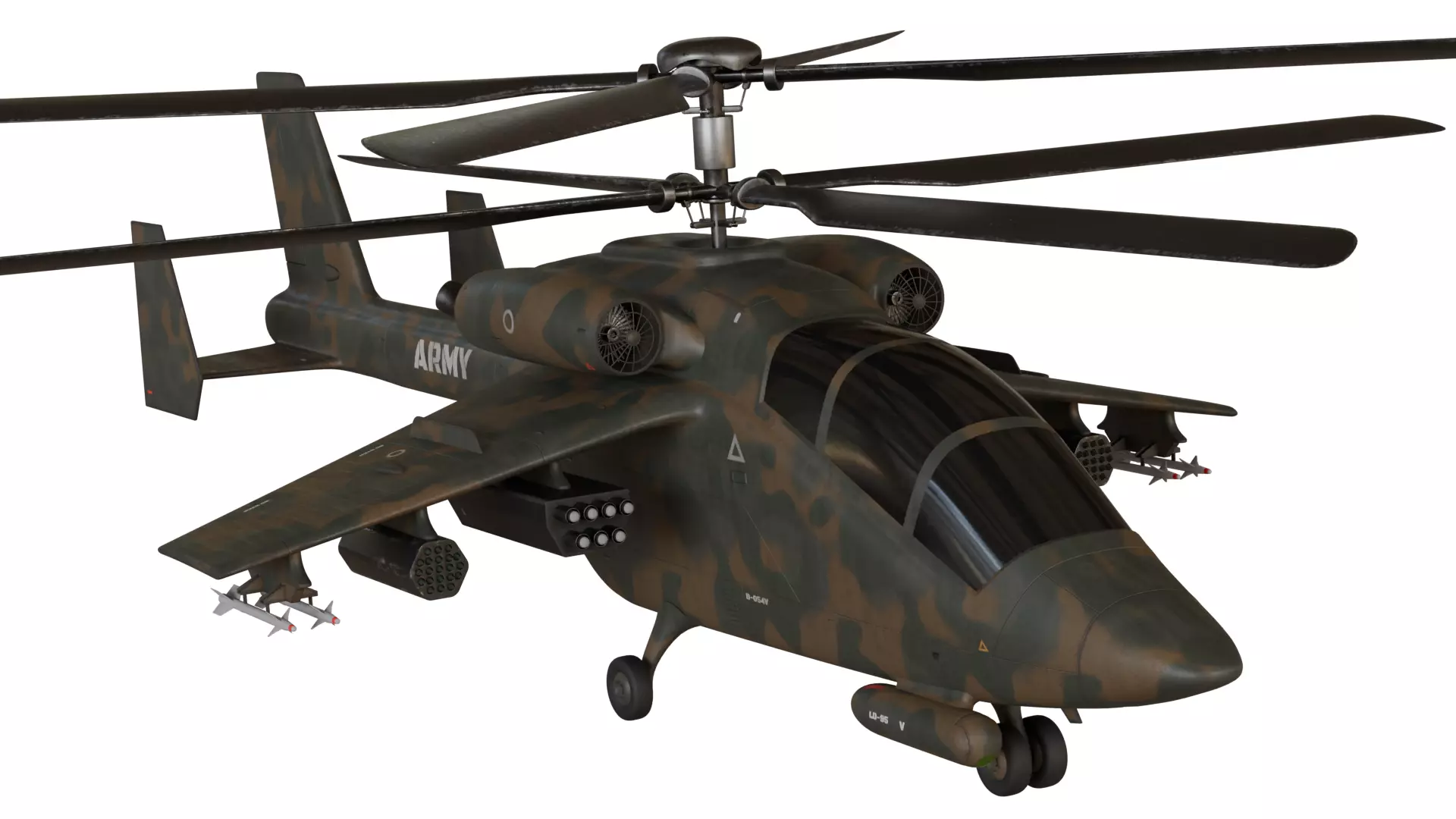 Attack helicopter forest camo dual rotor 3D model_0