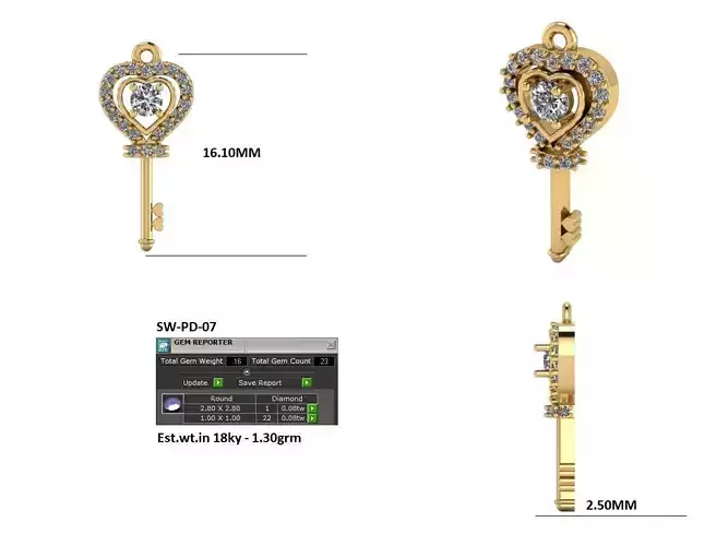 heart key pendant 3d print model