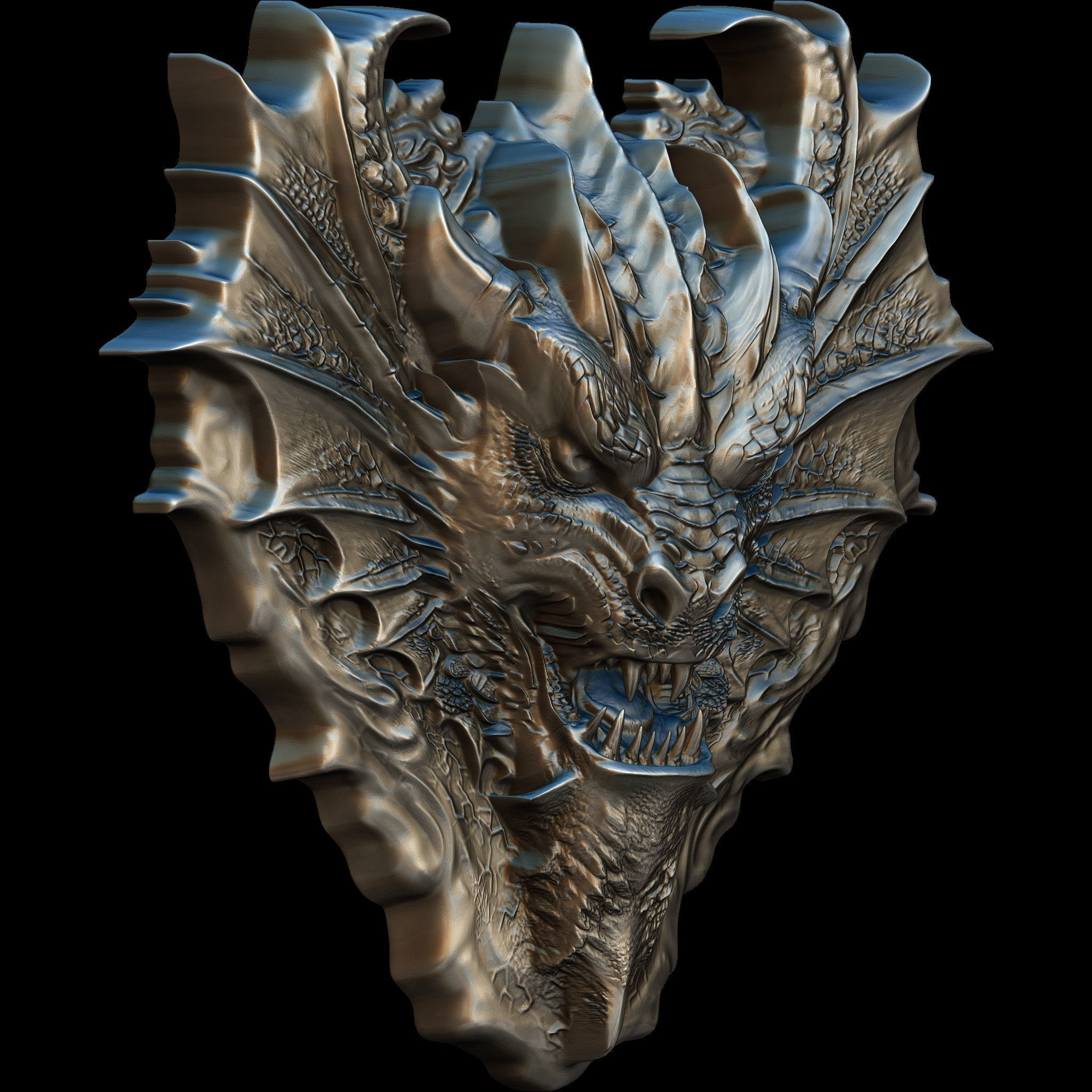 Dragon Head Relief No13 STL file for 3d Printing or CNC 3D print model_2