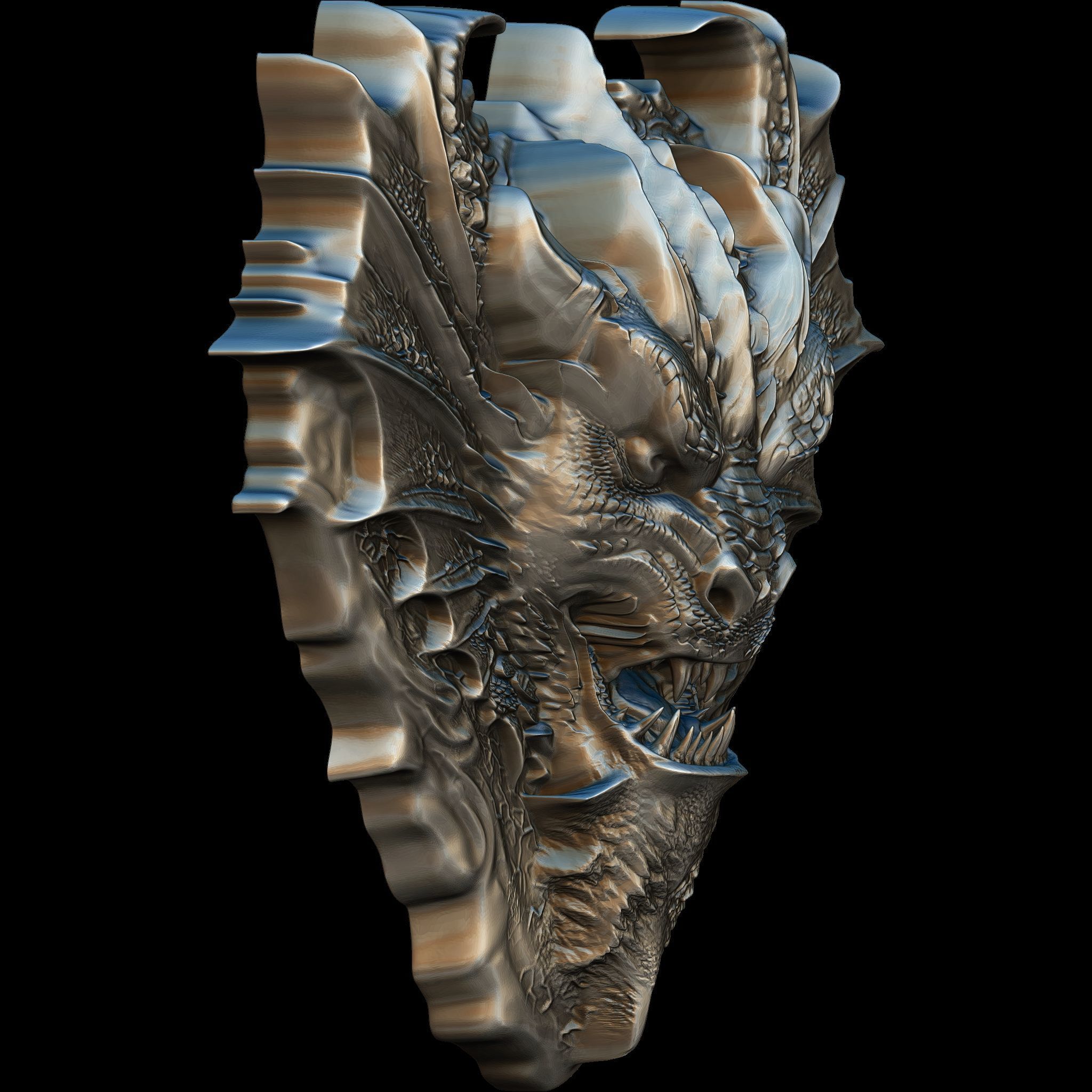 Dragon Head Relief No13 STL file for 3d Printing or CNC 3D print model_3