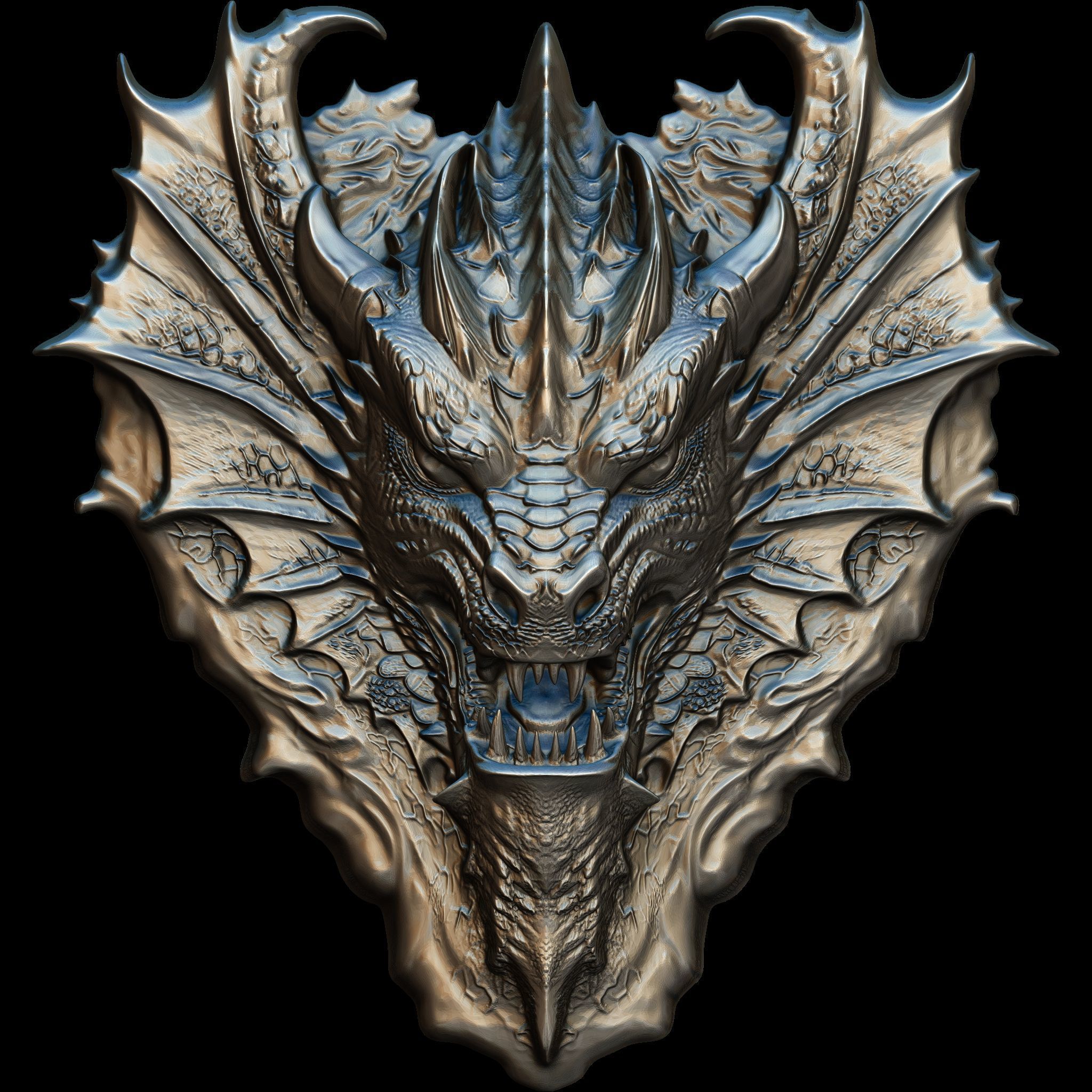 Dragon Head Relief No13 STL file for 3d Printing or CNC 3D print model_1