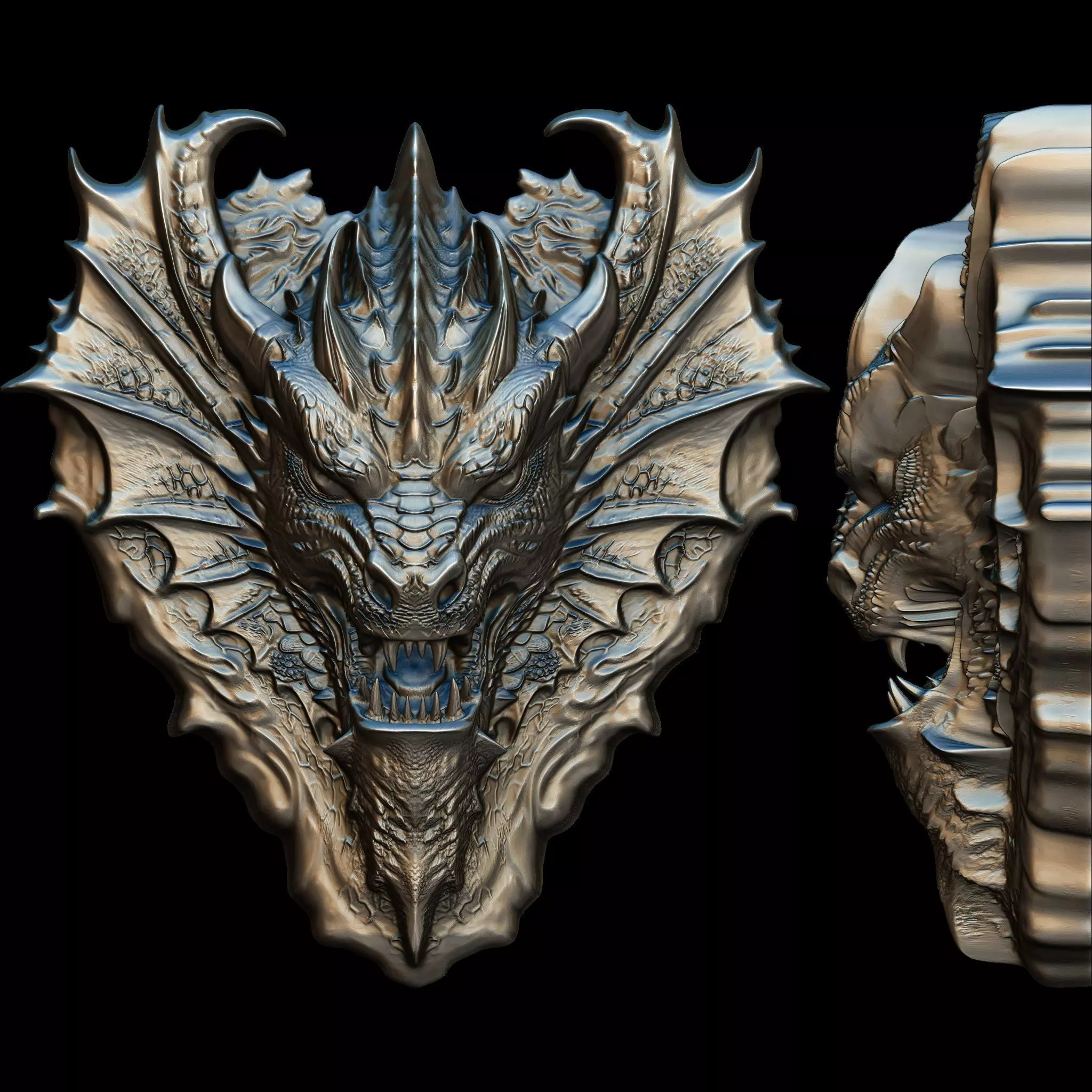 Dragon Head Relief No13 STL file for 3d Printing or CNC 3D print model_0