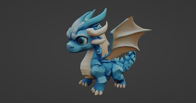 Adorable Blue Baby Dragon 3D Model   3D model