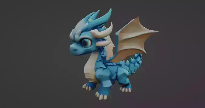 Adorable Blue Baby Dragon 3D Model  
