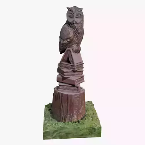 3D Textured Model of a Hand-Carved Wooden Owl Sculpture