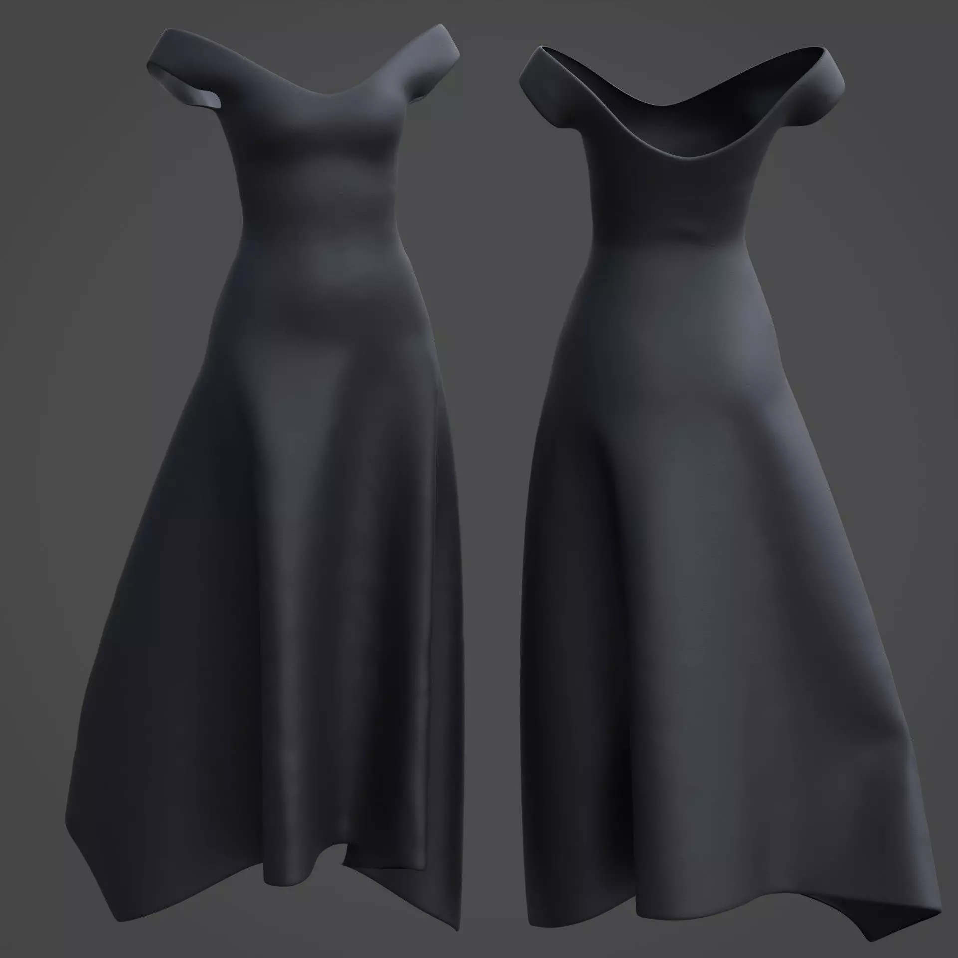 3D Female Dress - Black Dress Low-poly 3D model_0