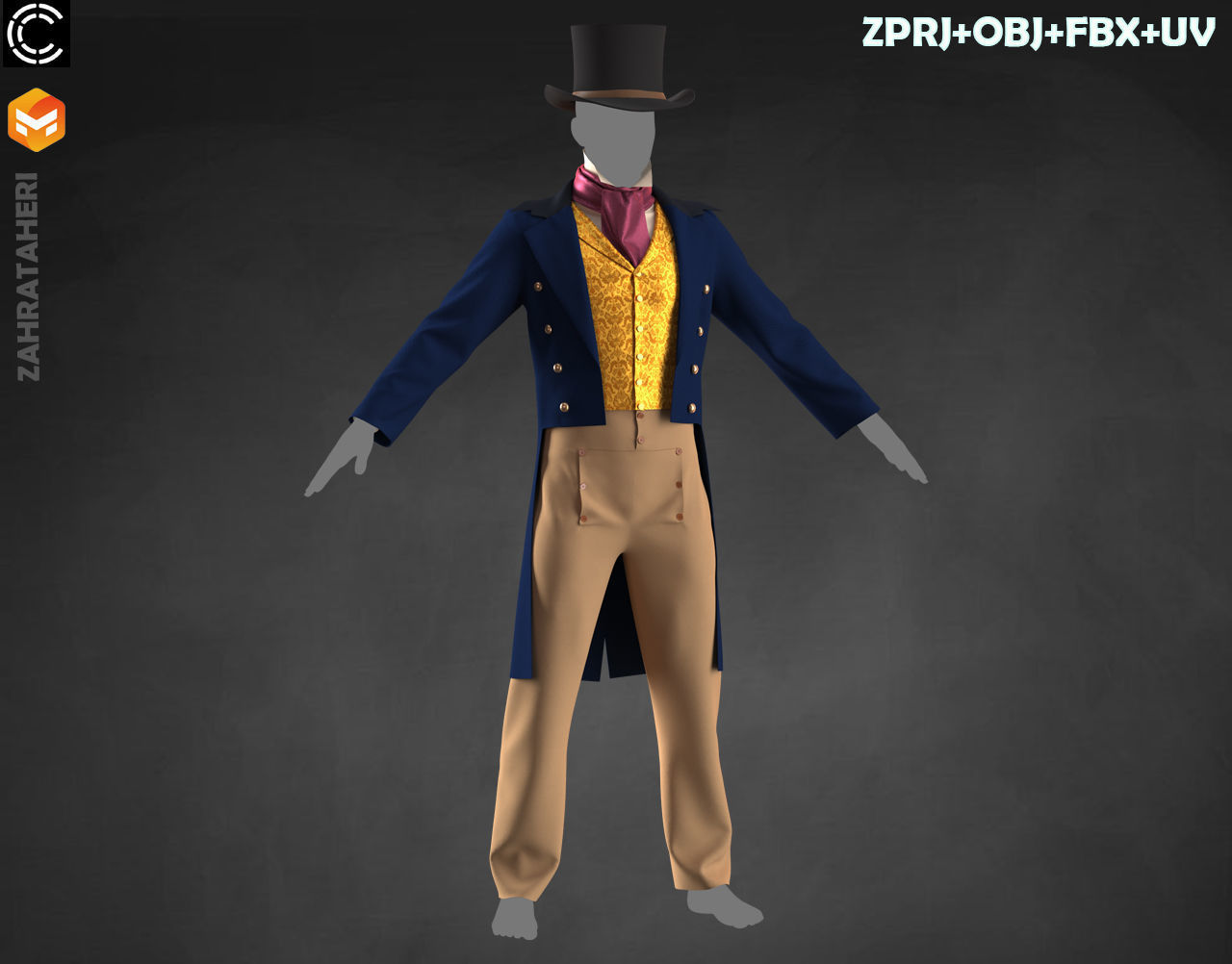 MENS VICTORIAN OUTFIT 3D model_12