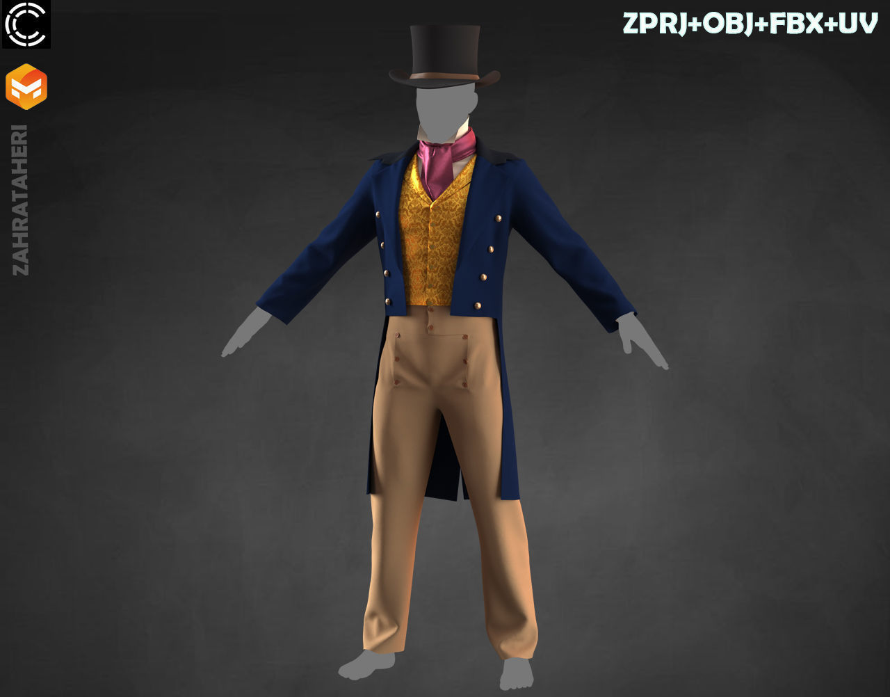 MENS VICTORIAN OUTFIT 3D model_11