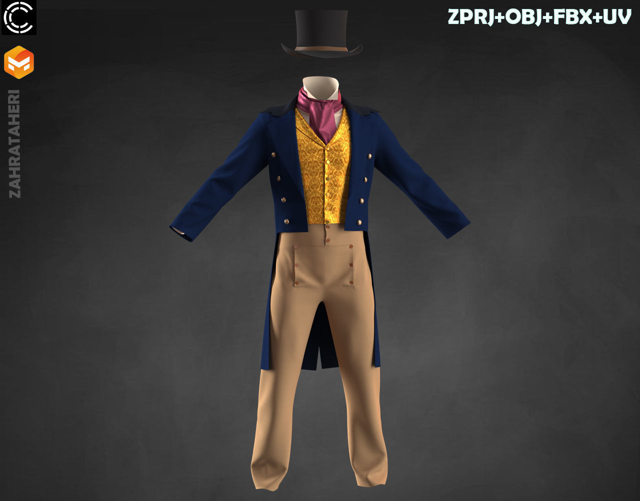 MENS VICTORIAN OUTFIT 3D model_8