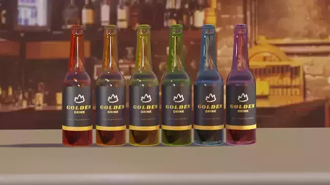 6 x beer rainbow colors with 1 texture alcohol for bar or pub Low-poly 3D model