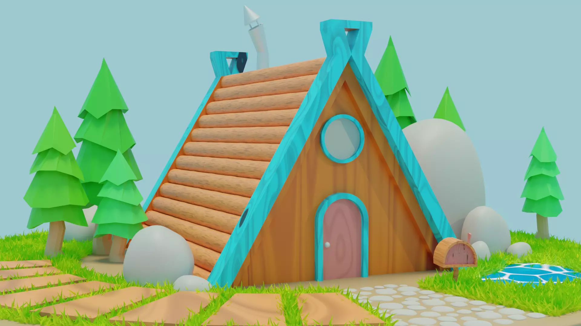 Wooden House 3D model_0