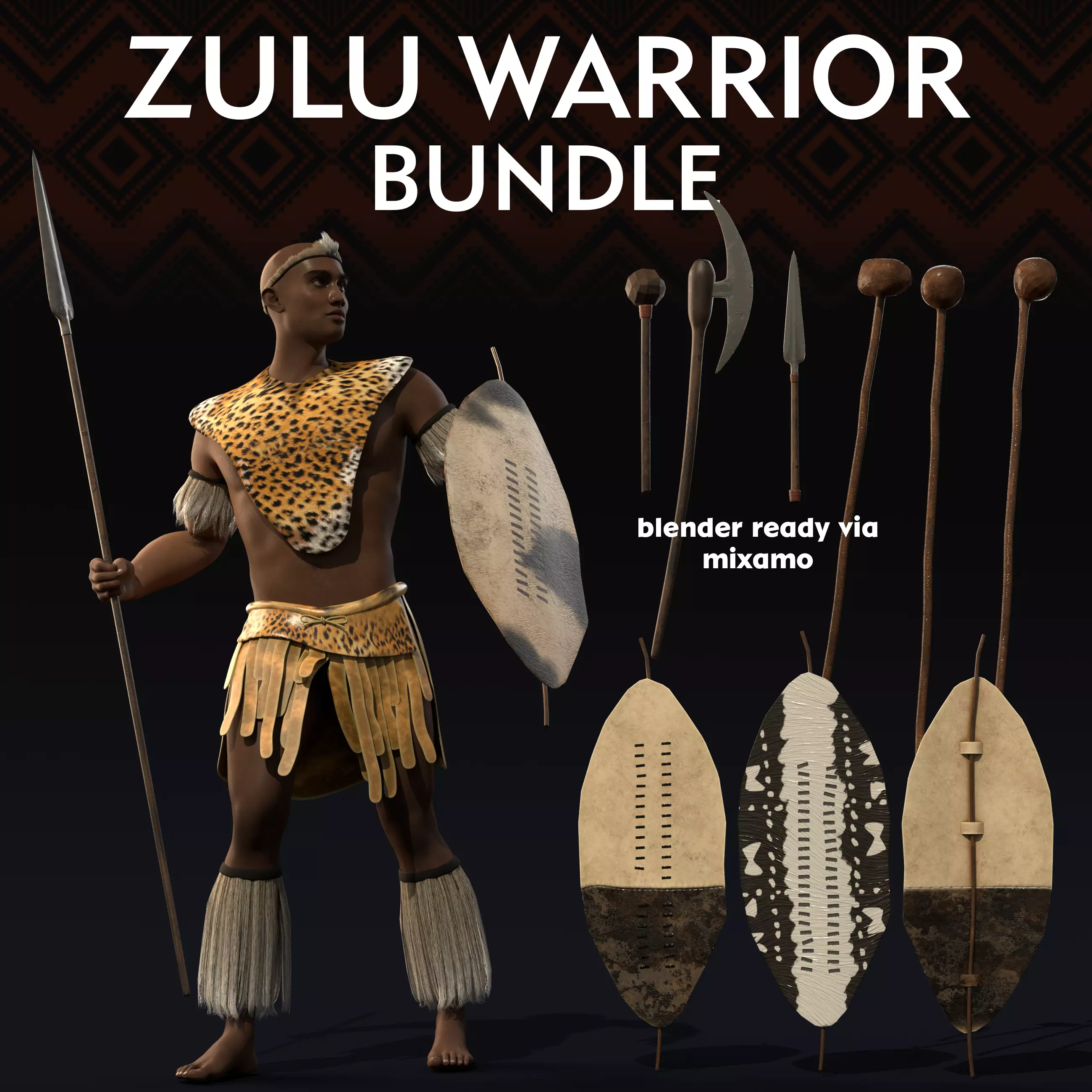 Zulu Warrior Set 3D model_0