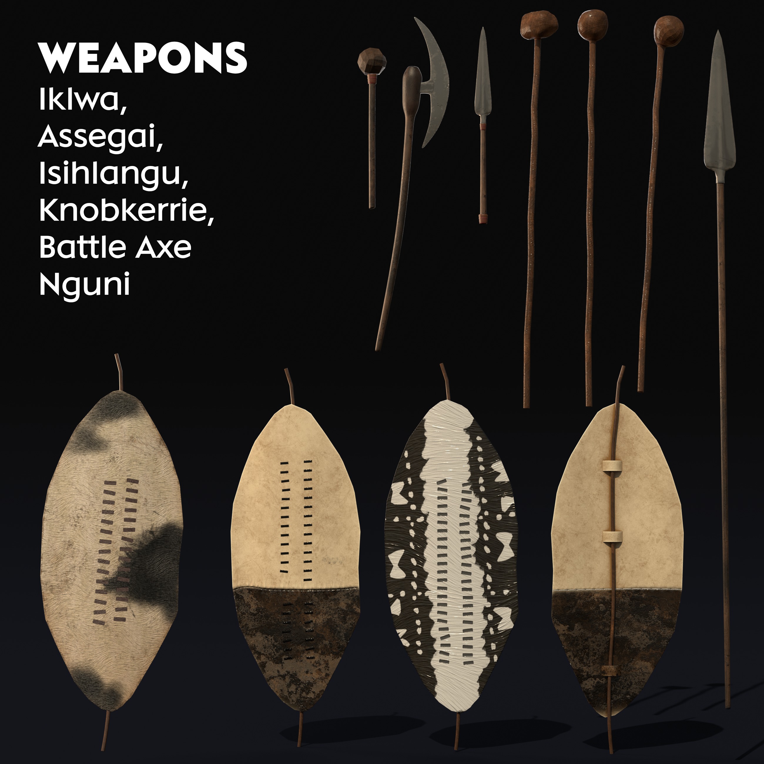 Zulu Warrior Set 3D model_5