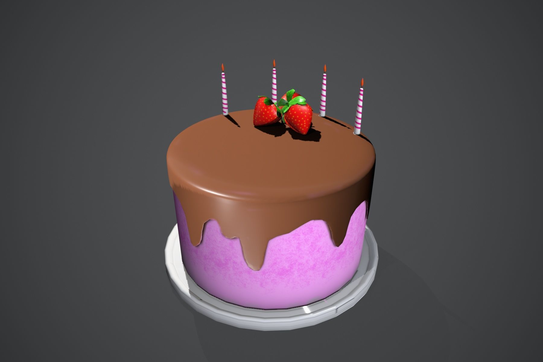 Strawberry Cake Free low-poly 3D model_2