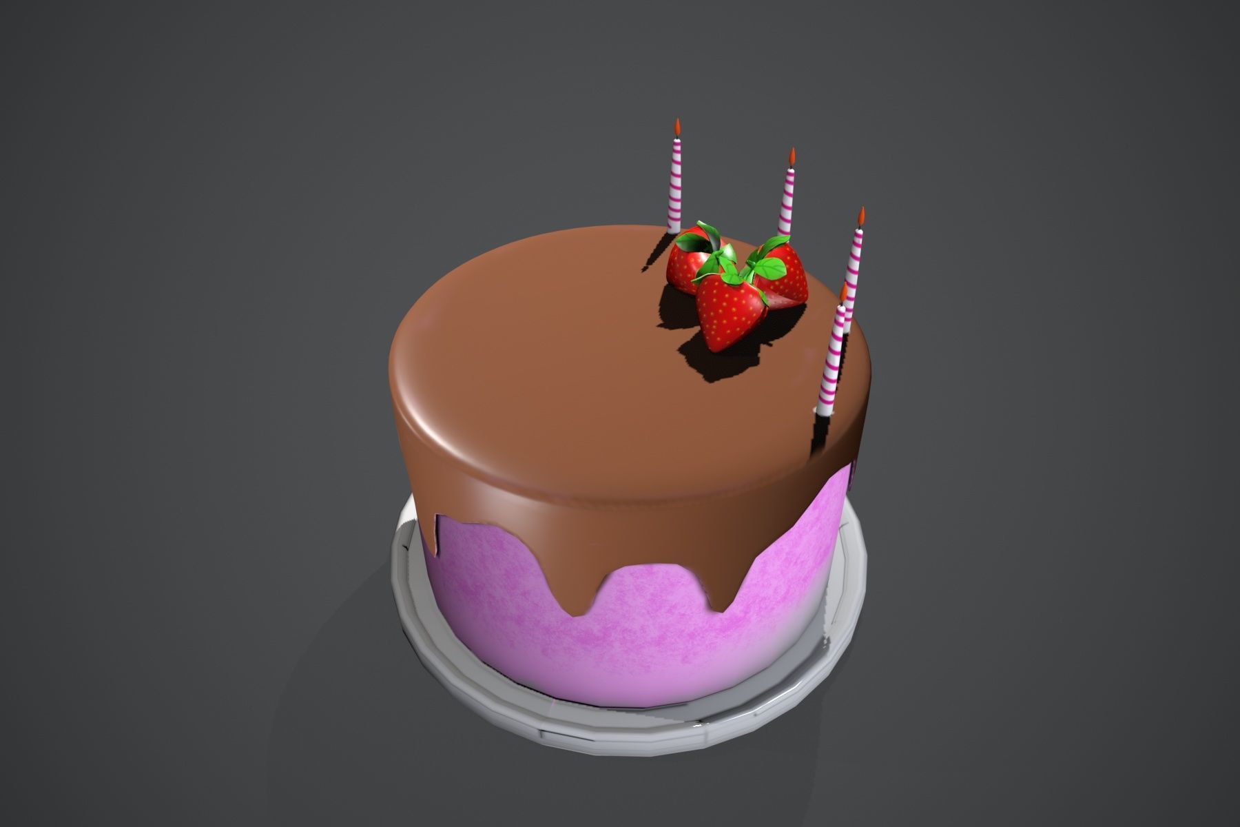 Strawberry Cake Free low-poly 3D model_3