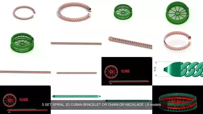 5 SET SPIRAL 3D CUBAN BRACELET OR CHAIN OR NECKLACE 