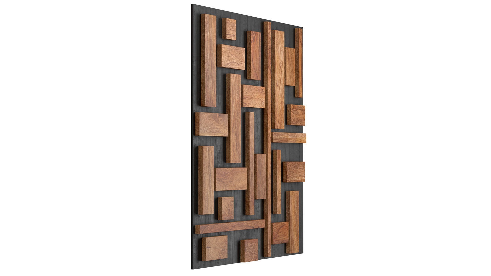 Decorative black wall panel with wooden planks elements 3D model_1