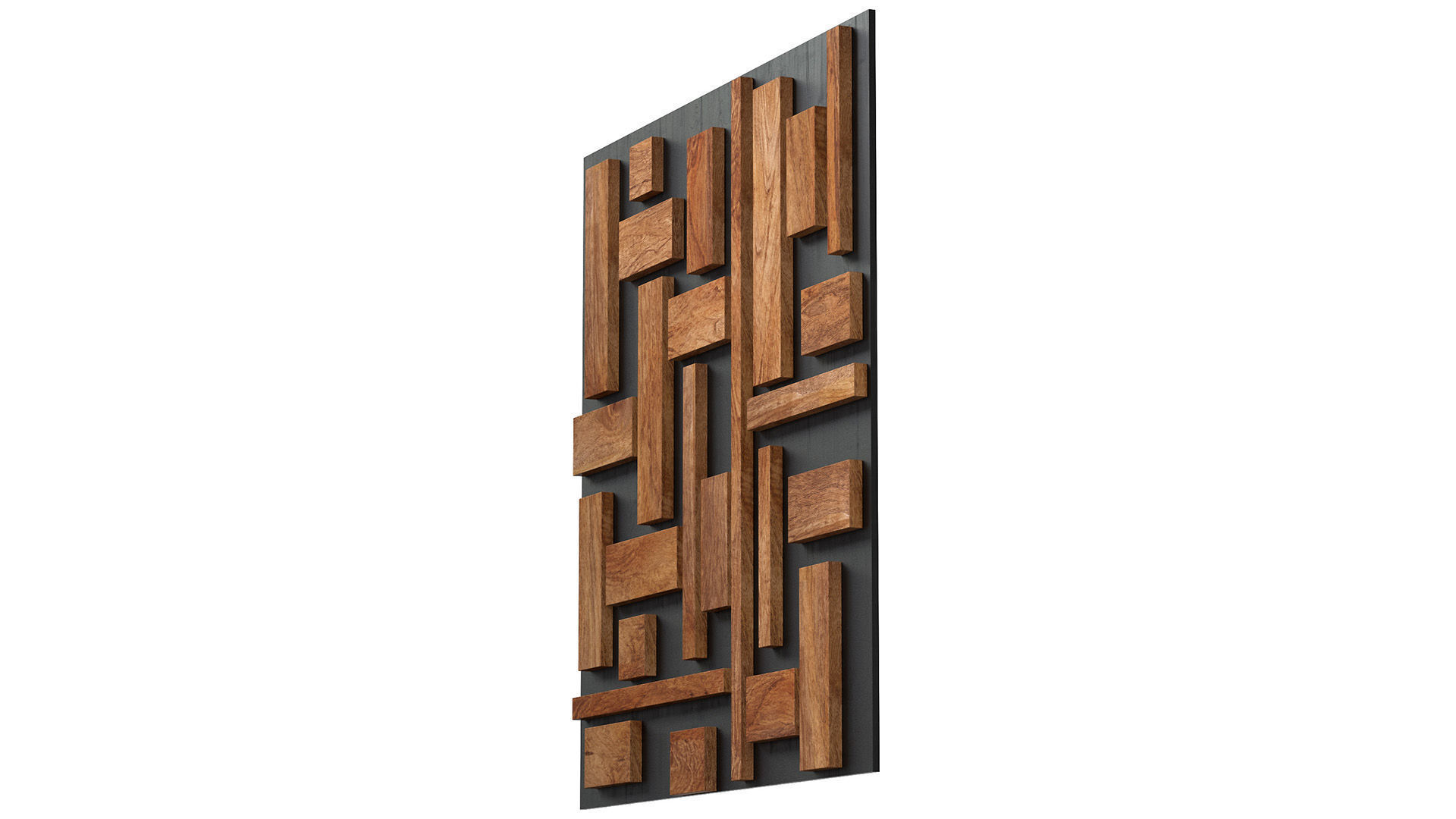 Decorative black wall panel with wooden planks elements 3D model_3