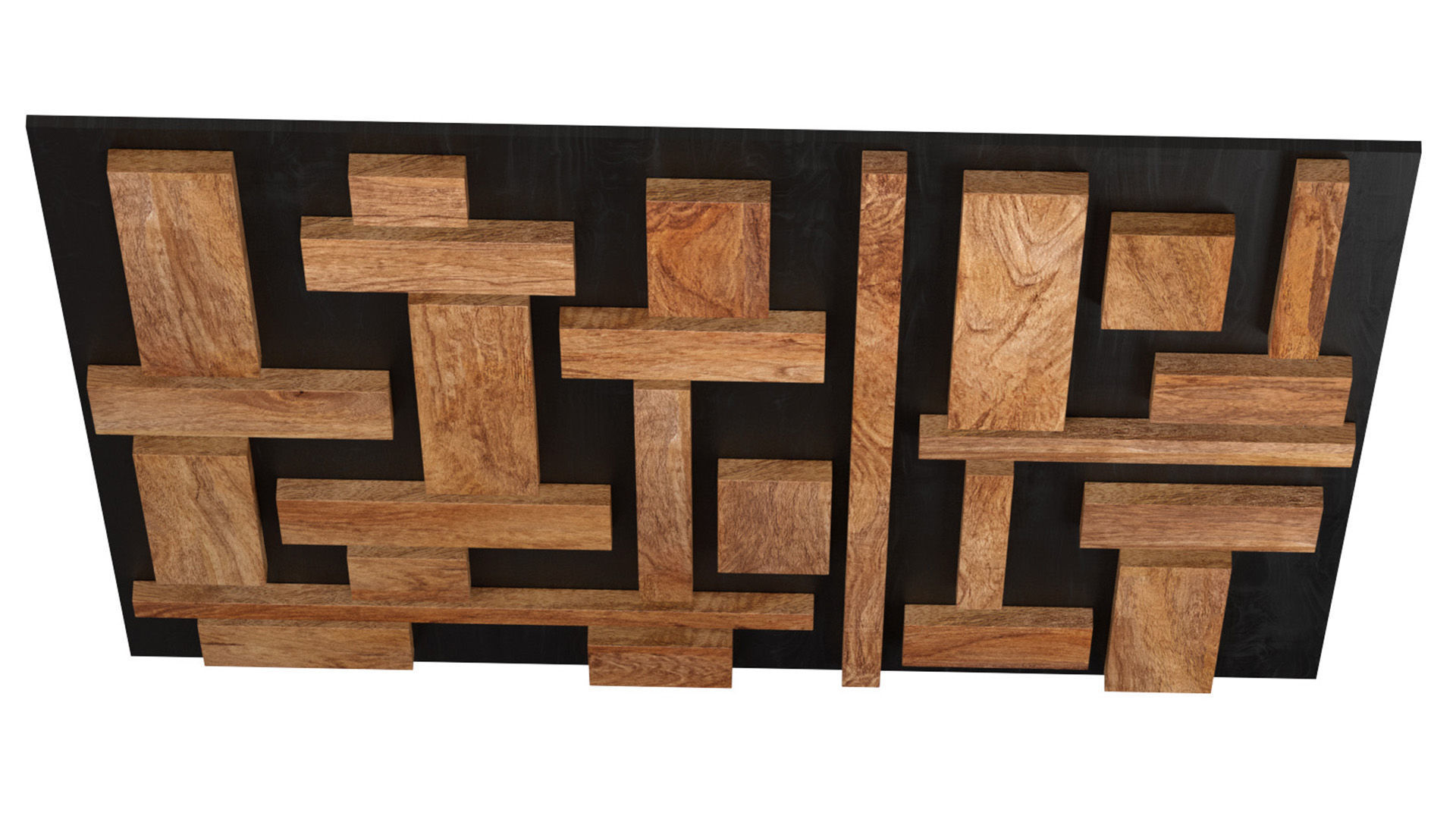 Decorative black wall panel with wooden planks elements 3D model_5