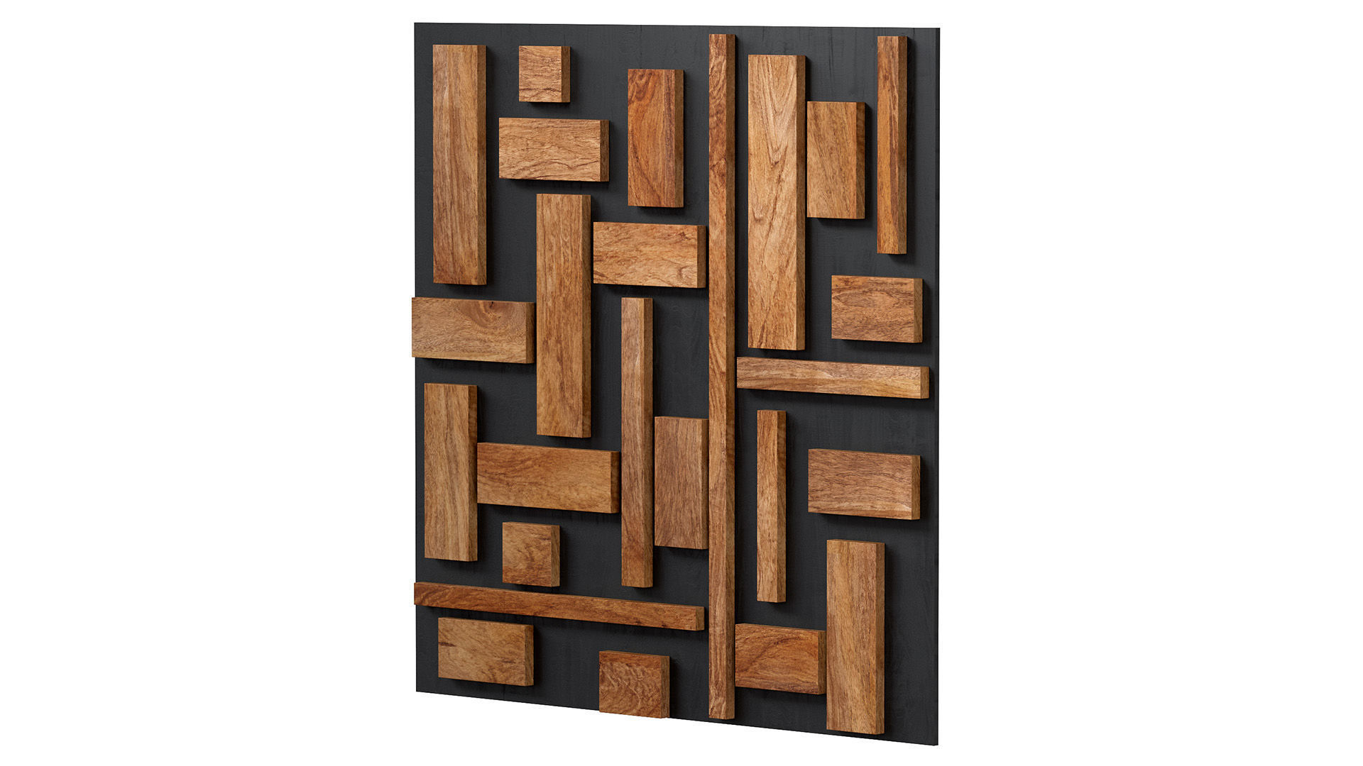 Decorative black wall panel with wooden planks elements 3D model_4