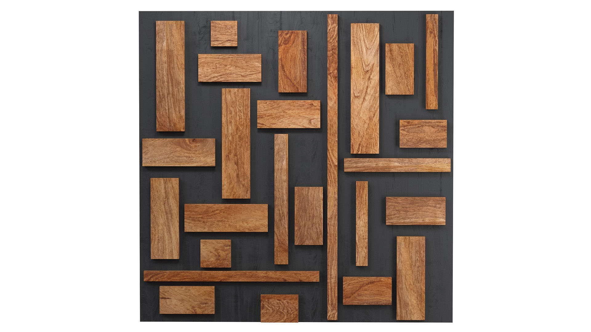 Decorative black wall panel with wooden planks elements 3D model_7
