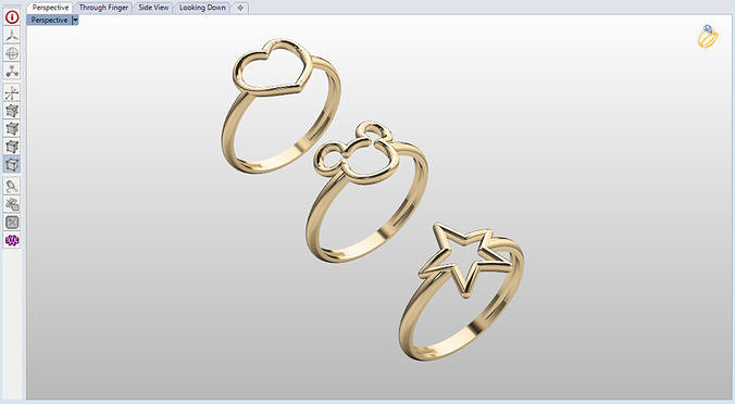 minimalist rings in shape of mickey mouse heart and star 3D print model
