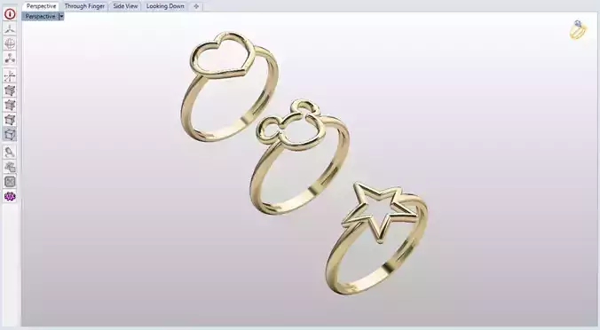 minimalist rings in shape of mickey mouse heart and star