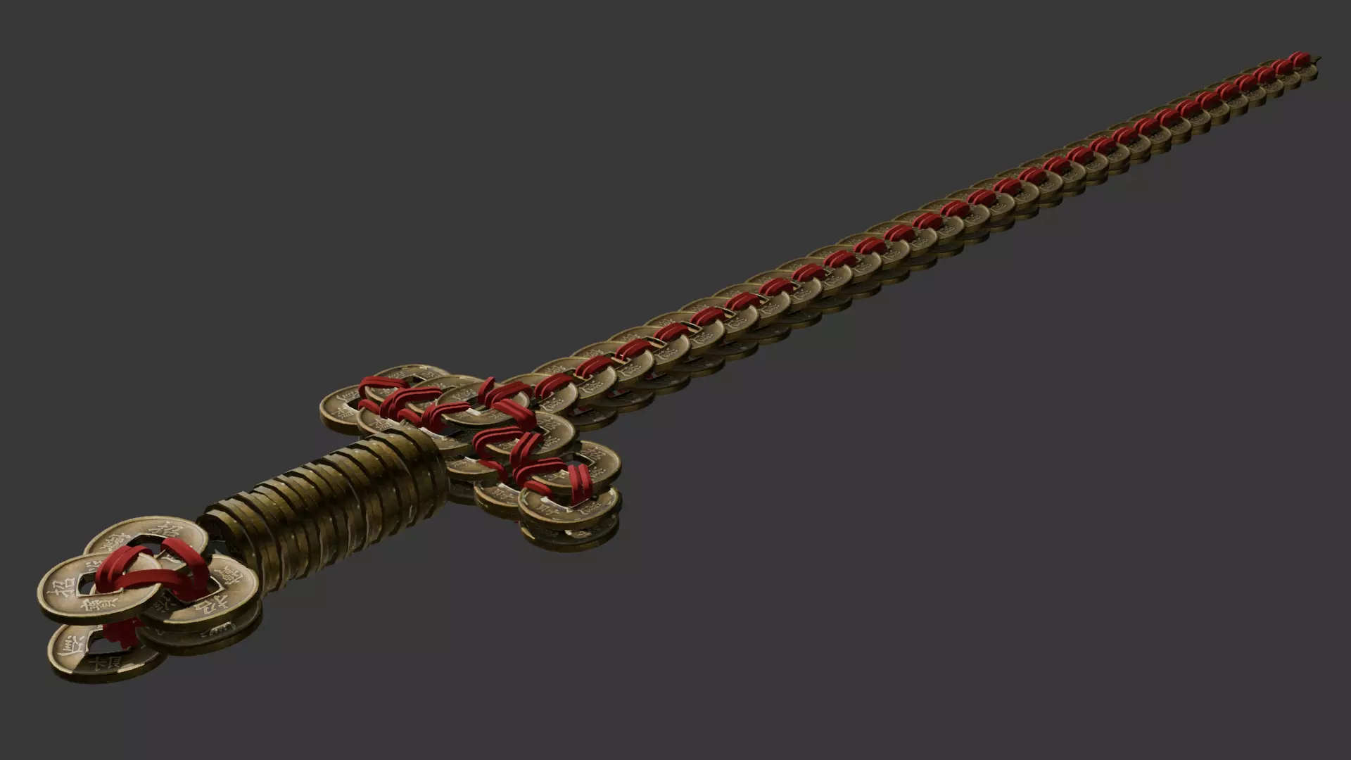 Vintage Chinese Coin Sword Free 3D model