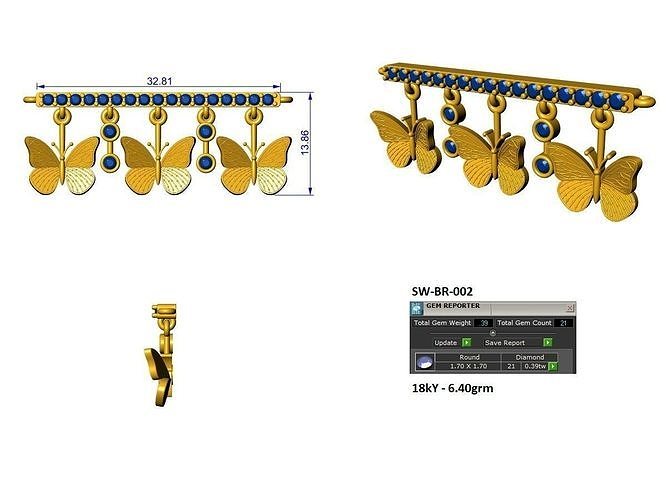 butterfly pendant bracelet 3D print model