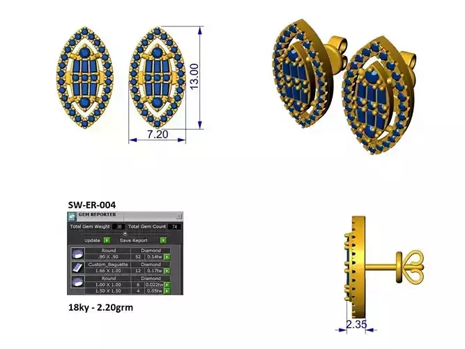 baguette stud earring