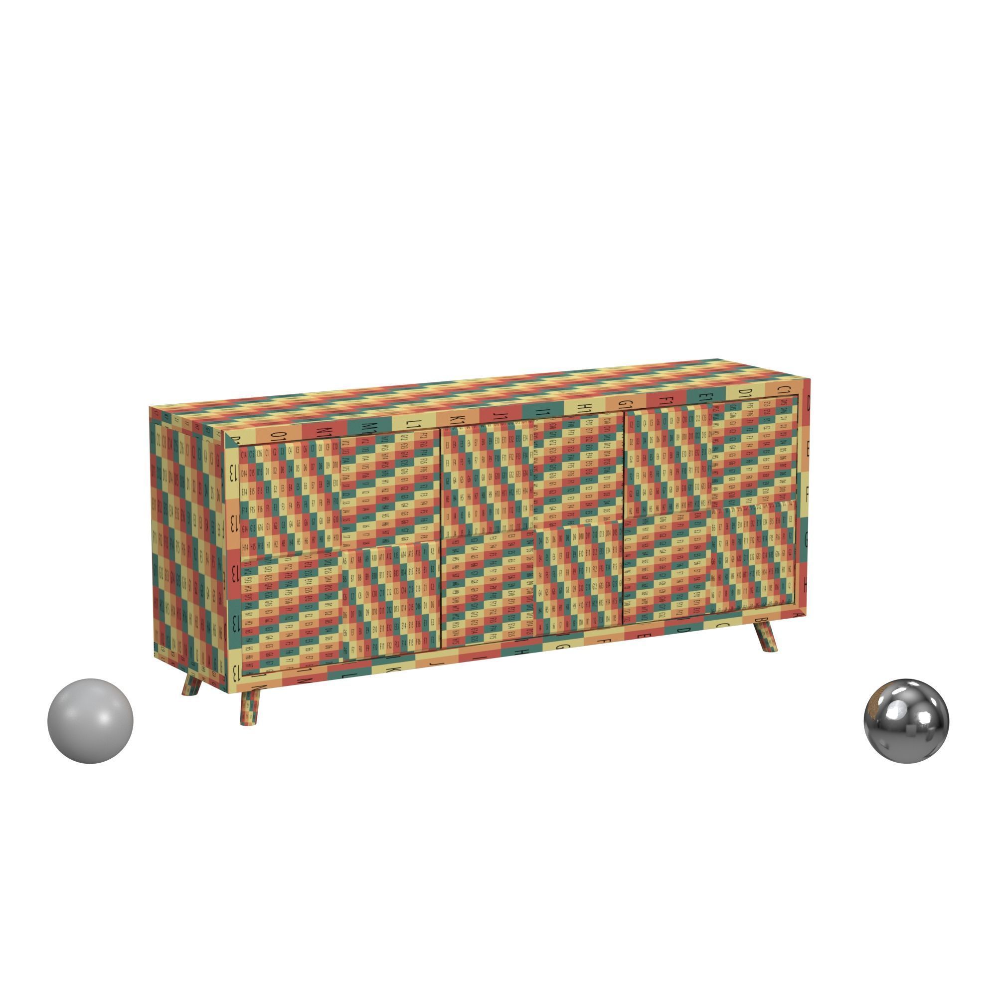 aged wooden unit with copper drawers 3D model_2