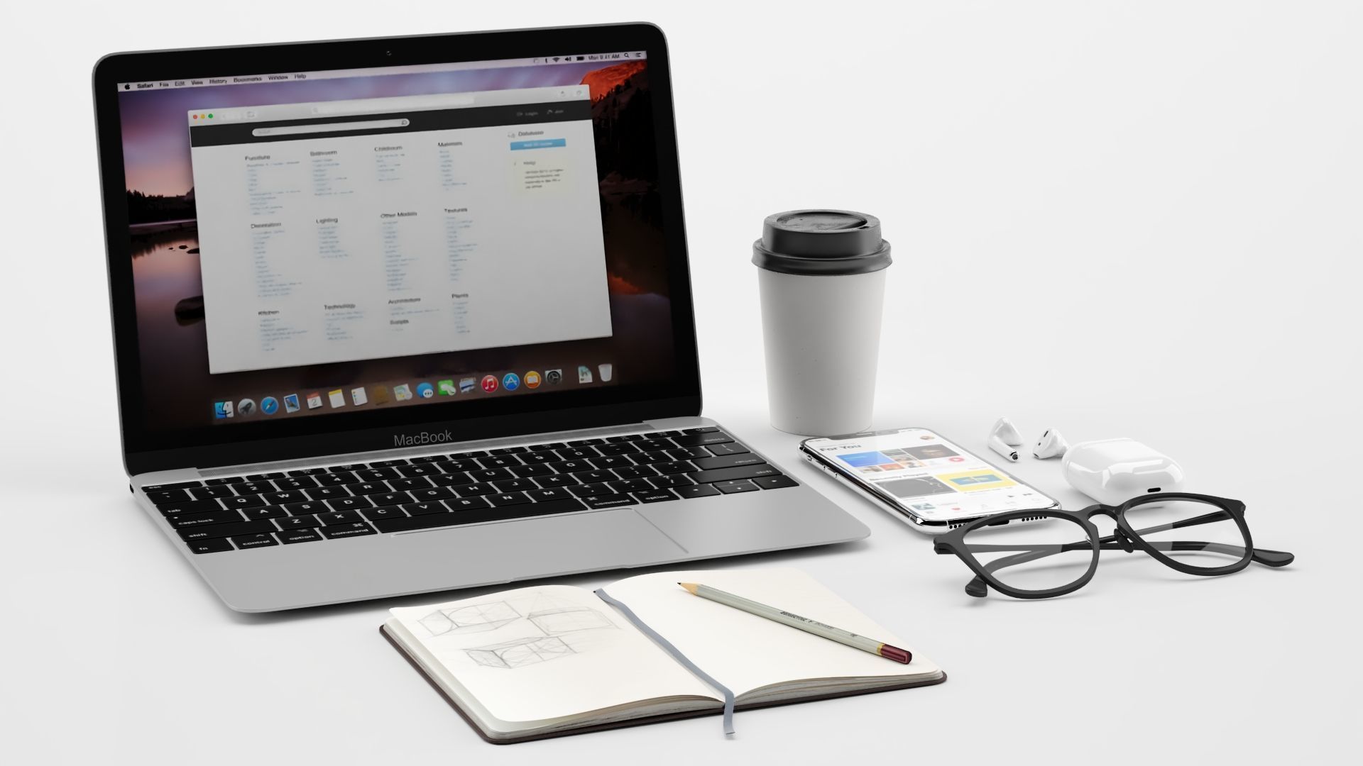 Workplace MacBook 3D model_2