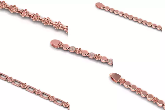 BEST 5 SET Less Weight  ladies 3d bracelet for direct casting 3D Model Collection