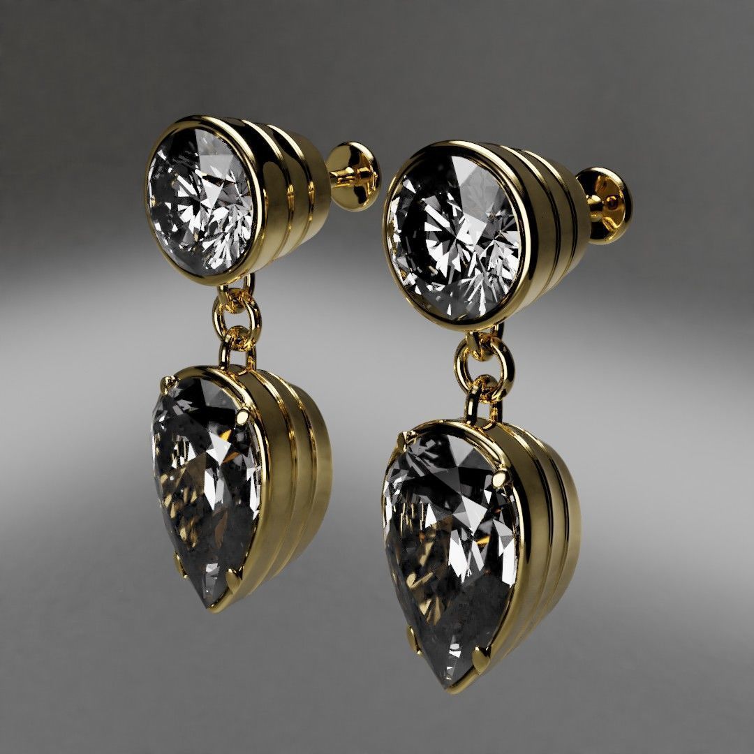 Simple Diamond studded Earing - golden Free 3D model_1