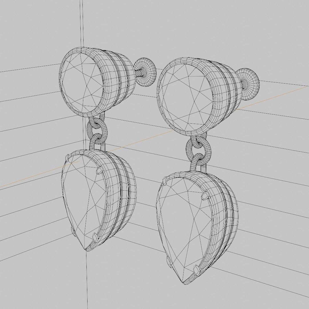 Simple Diamond studded Earing - golden Free 3D model_2