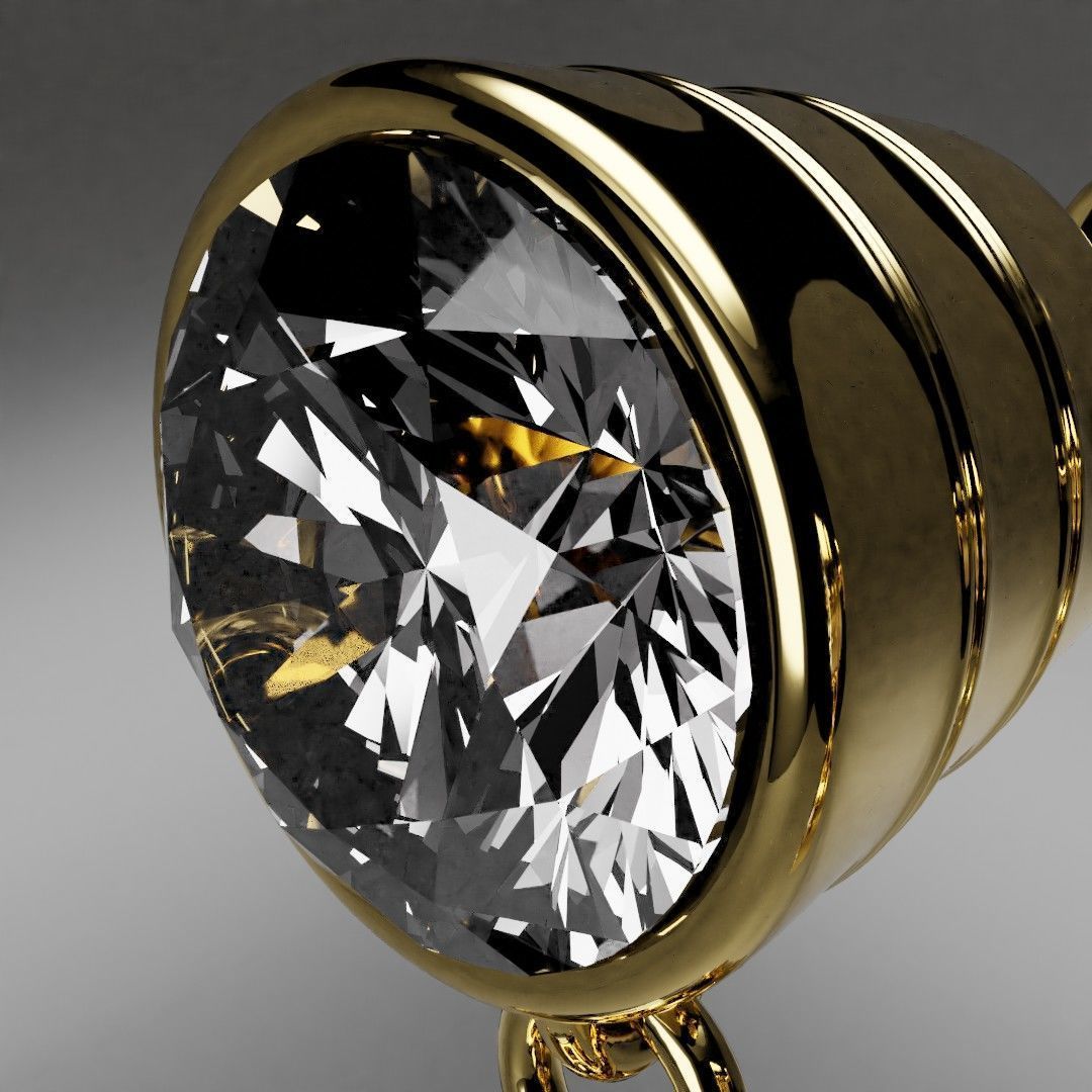 Simple Diamond studded Earing - golden Free 3D model_8