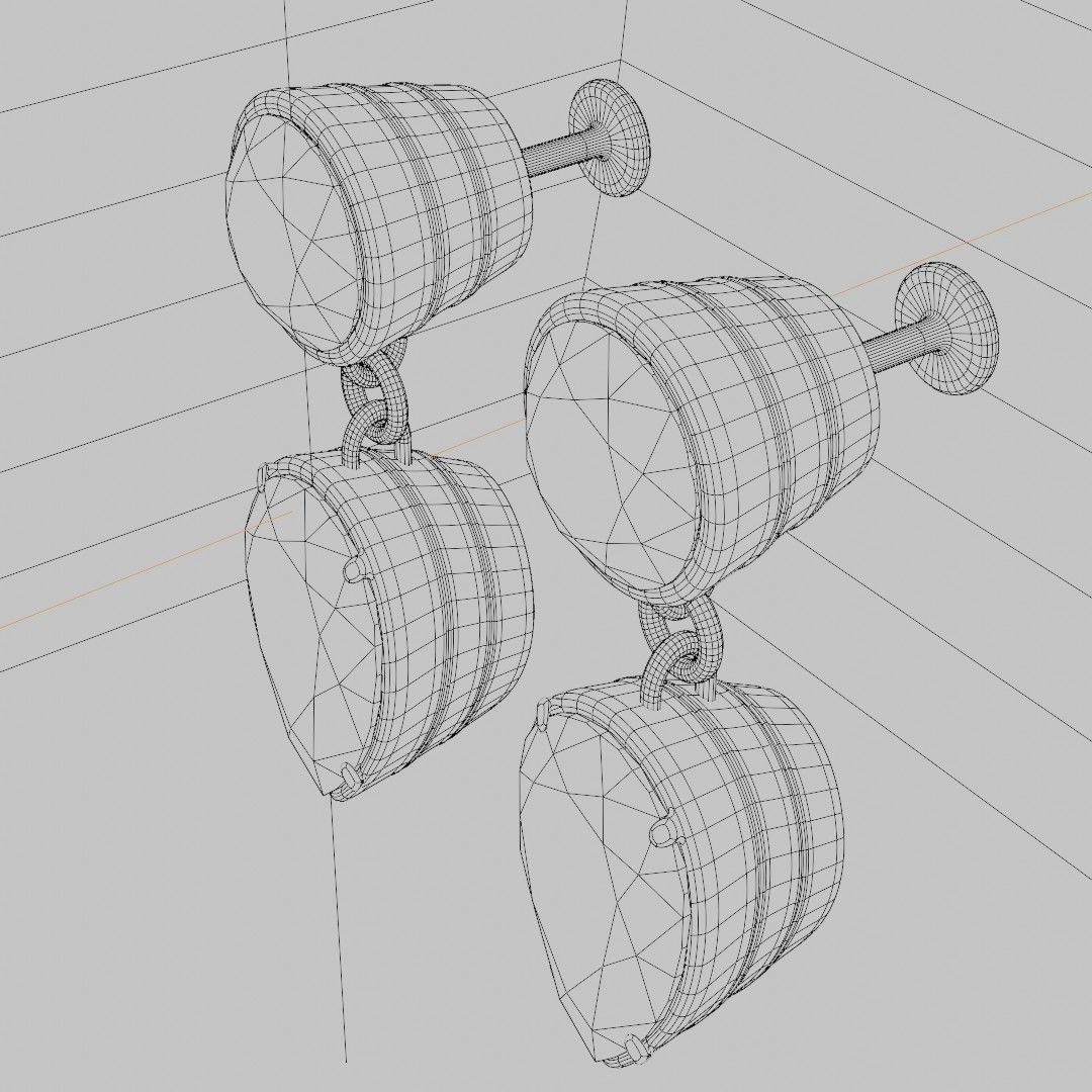 Simple Diamond studded Earing - golden Free 3D model_3