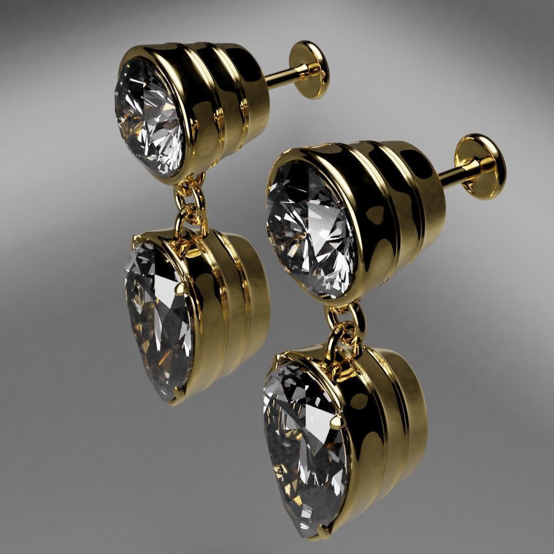 Simple Diamond studded Earing - golden Free 3D model_4