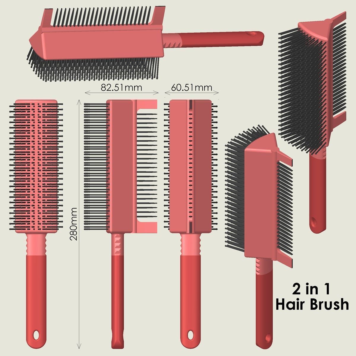 2 in 1 Hair Brush 3D print model_4