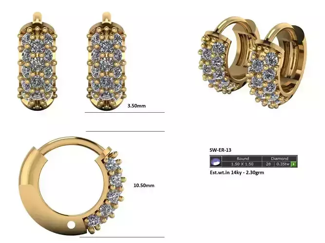 diamond hoop earring 3d print model