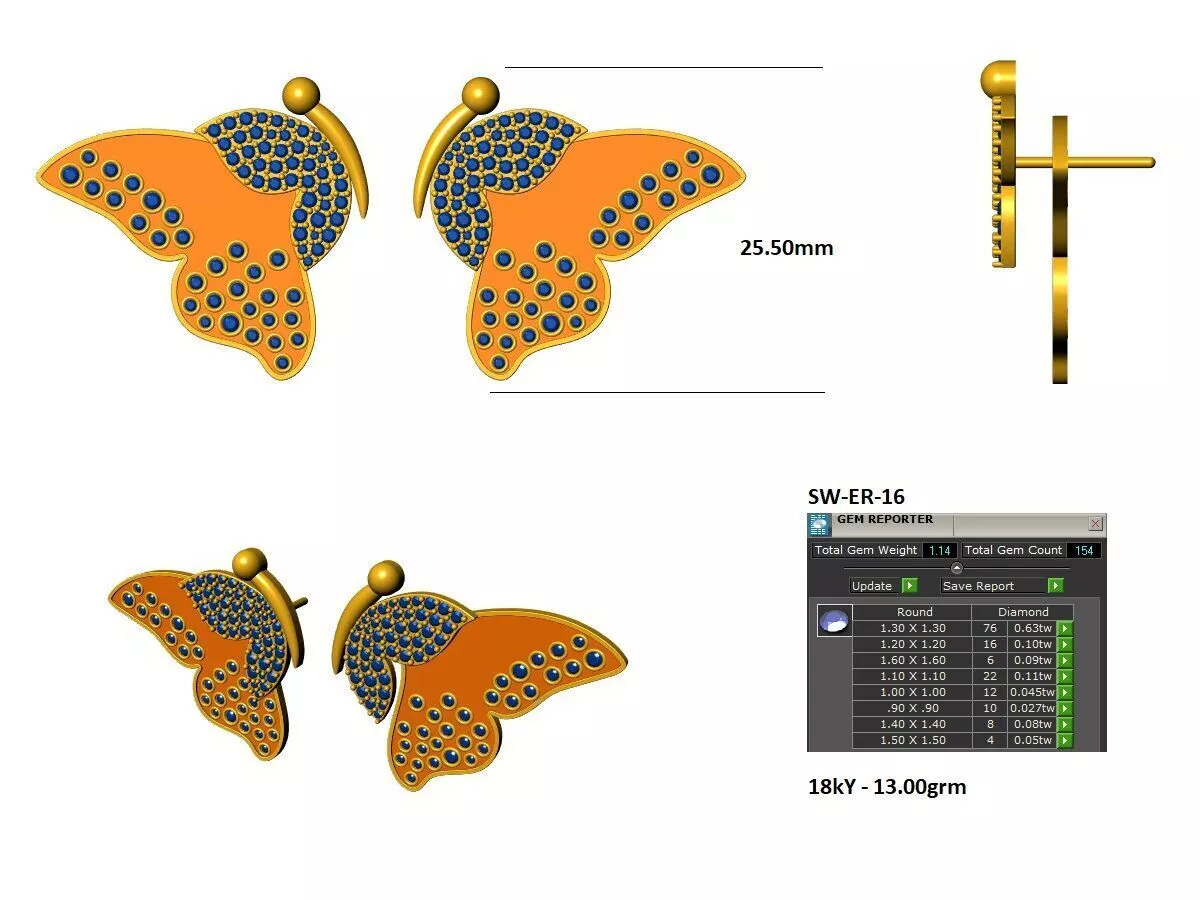 two way butterfly stud earring 3D print model
