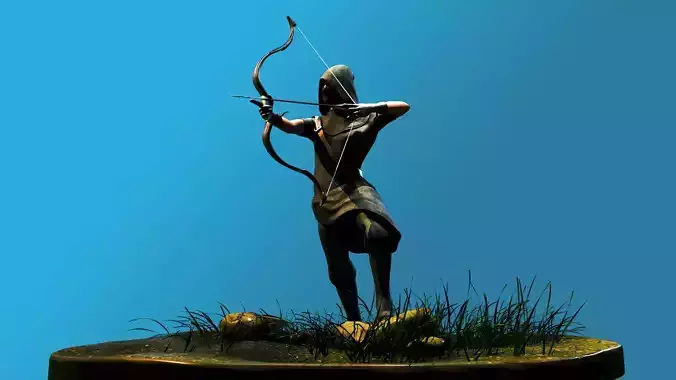 Archer RIGed with bow Low-poly 3D model