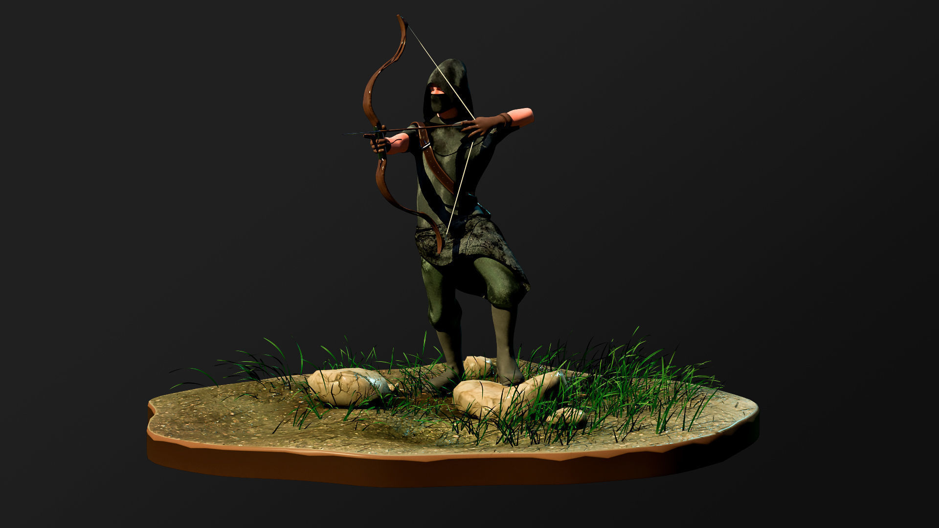 Archer RIGed with bow Low-poly 3D model_2