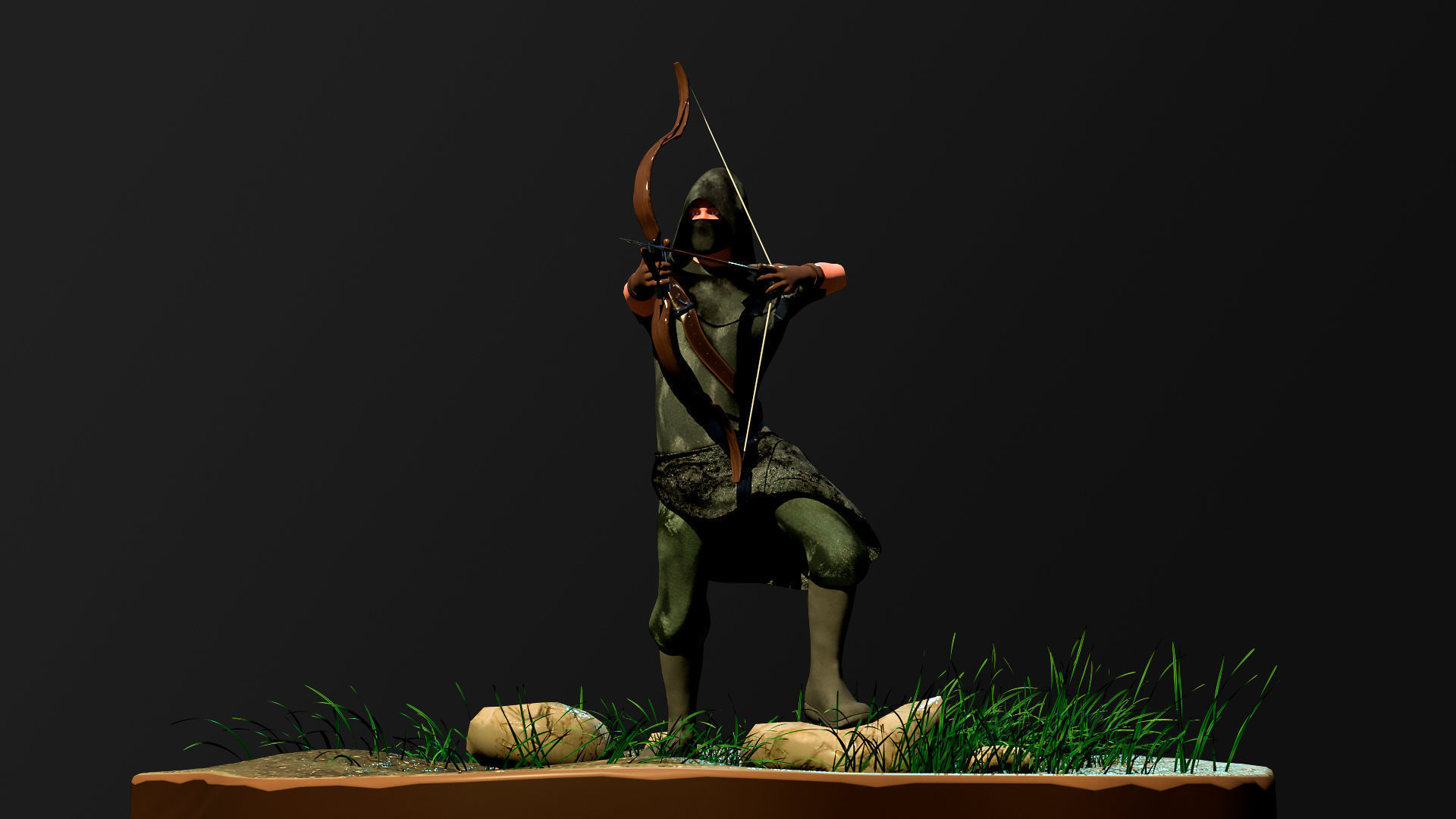 Archer RIGed with bow Low-poly 3D model_4