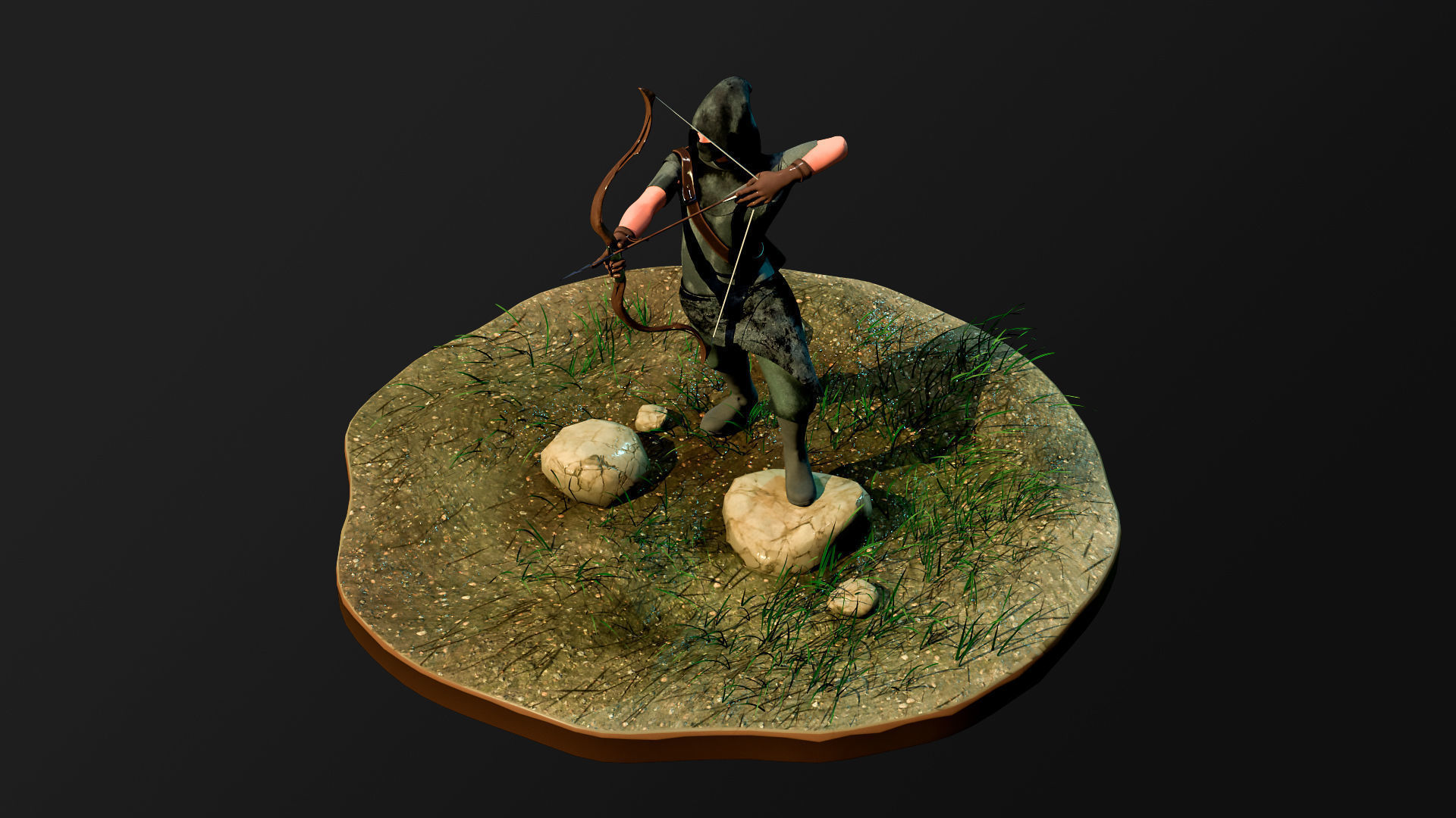 Archer RIGed with bow Low-poly 3D model_5
