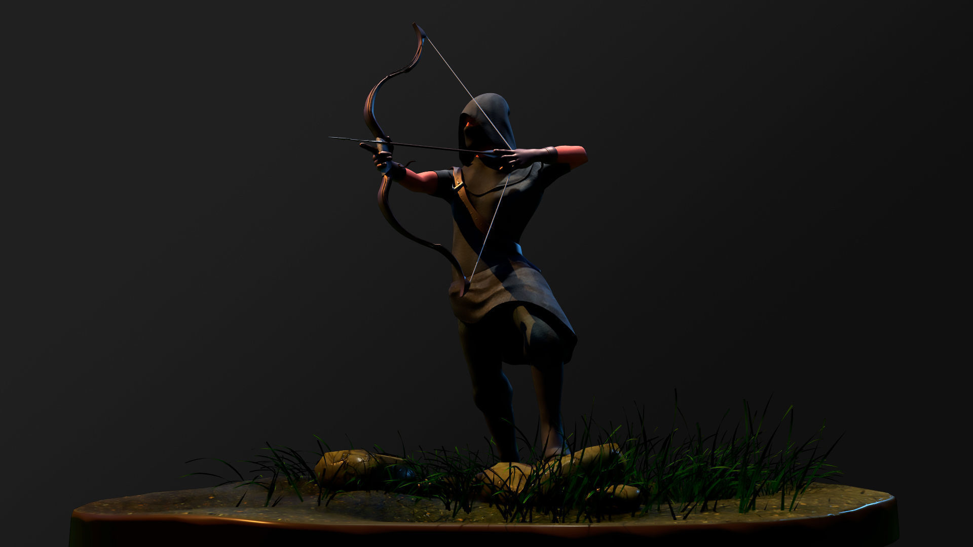 Archer RIGed with bow Low-poly 3D model_1
