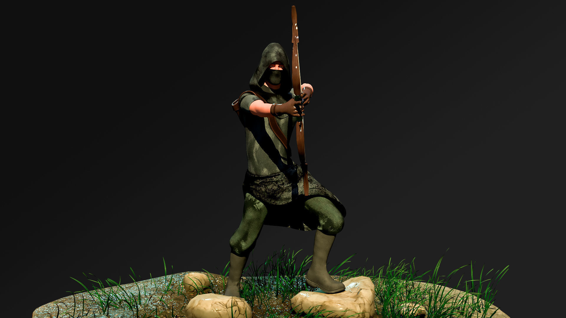 Archer RIGed with bow Low-poly 3D model_3
