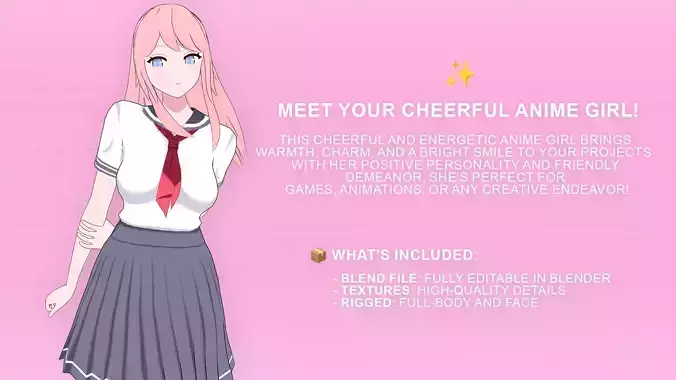 Anime girl - Student - 5 Low-poly 3D model