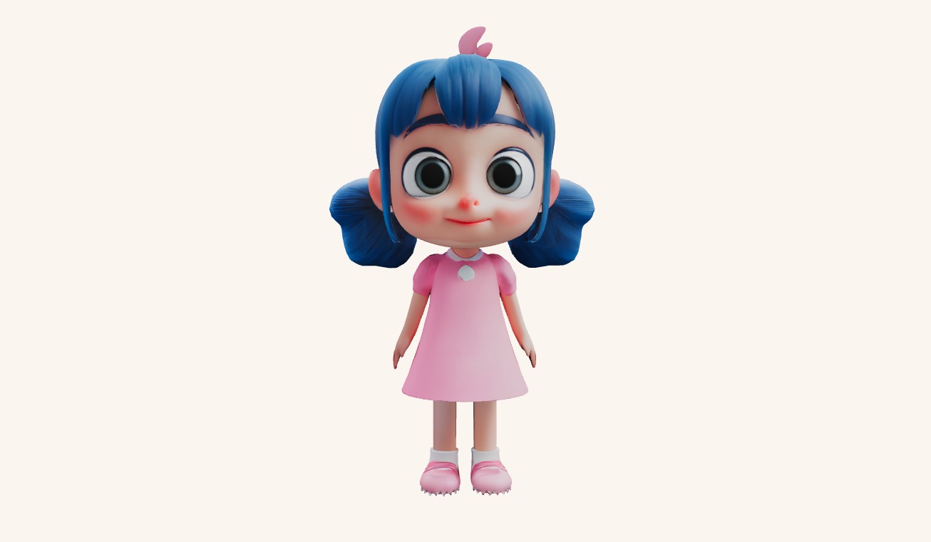 Cartoon Girl 3D model_4